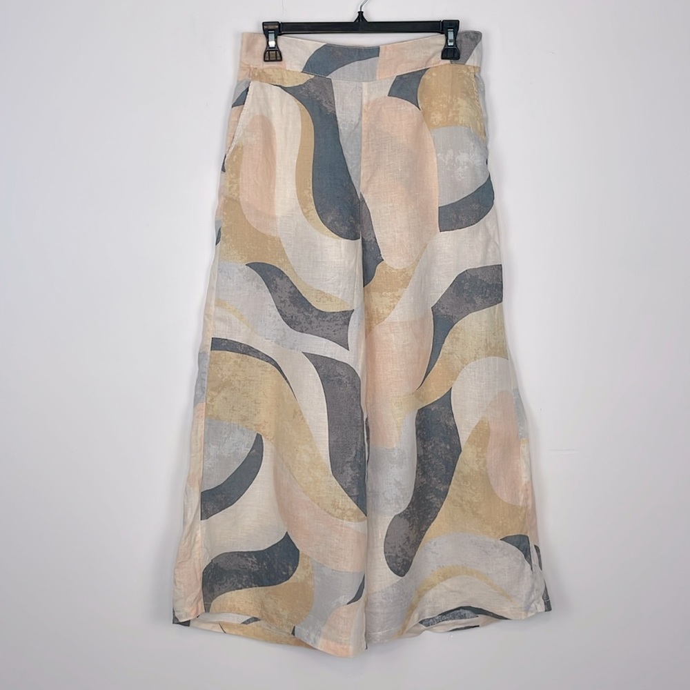 Rachael Zoe 100% Linen Pastel Abstract Print Wide Leg Pull on Pants. Size Medium